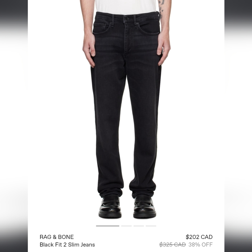 Rag & Bone Men's Black Fit 2 Slim Jeans 32×29 Like New